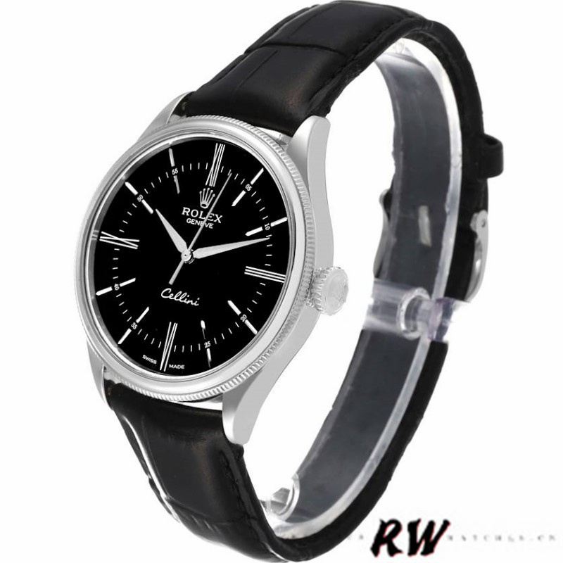 【Super Clone】Rolex Cellini Time 50509 Black Leather Strap Black Dial 39mm Mens Replica Watch