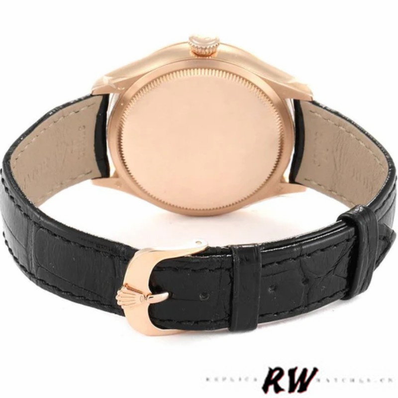 【Super Clone】Rolex Cellini Dual Time 50525 Black Dial Black Leather Strap 39mm Mens Replica Watch