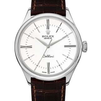 【Super Clone】Rolex Cellini Time 50509 Brown Leather Strap White Dial 39mm Mens Replica Watch