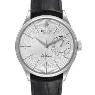 【Super Clone】Rolex Cellini Date 50519 Black Leather Silver Dial 39mm Mens Replica Watch