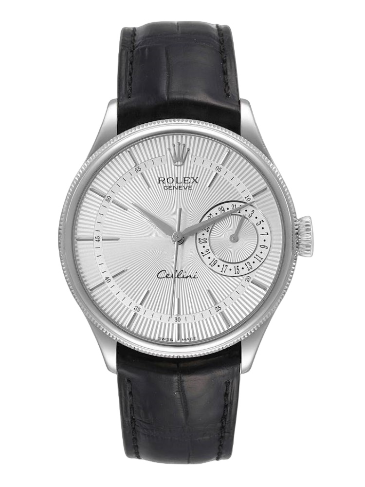 【Super Clone】Rolex Cellini Date 50519 Black Leather Silver Dial 39mm Mens Replica Watch