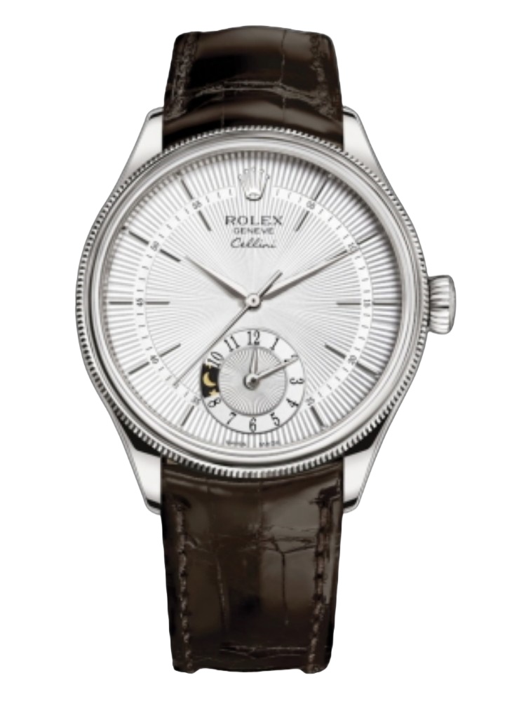 【Super Clone】Rolex Cellini Dual Time 50529 Silver Dial Brown Strap 39mm Mens Replica Watch