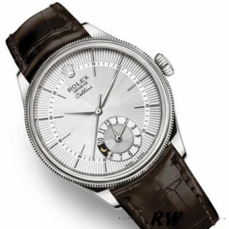 【Super Clone】Rolex Cellini Dual Time 50529 Silver Dial Brown Strap 39mm Mens Replica Watch