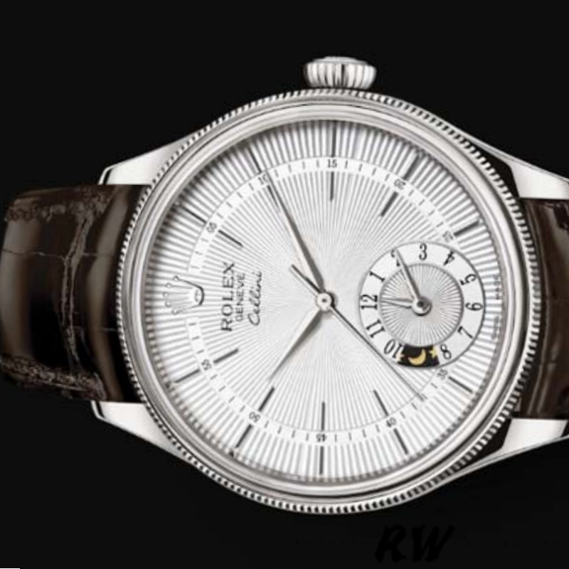 【Super Clone】Rolex Cellini Dual Time 50529 Silver Dial Brown Strap 39mm Mens Replica Watch