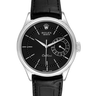 【Super Clone】Rolex Cellini Date 50519 Black Leather Black Dial 39mm Mens Replica Watch