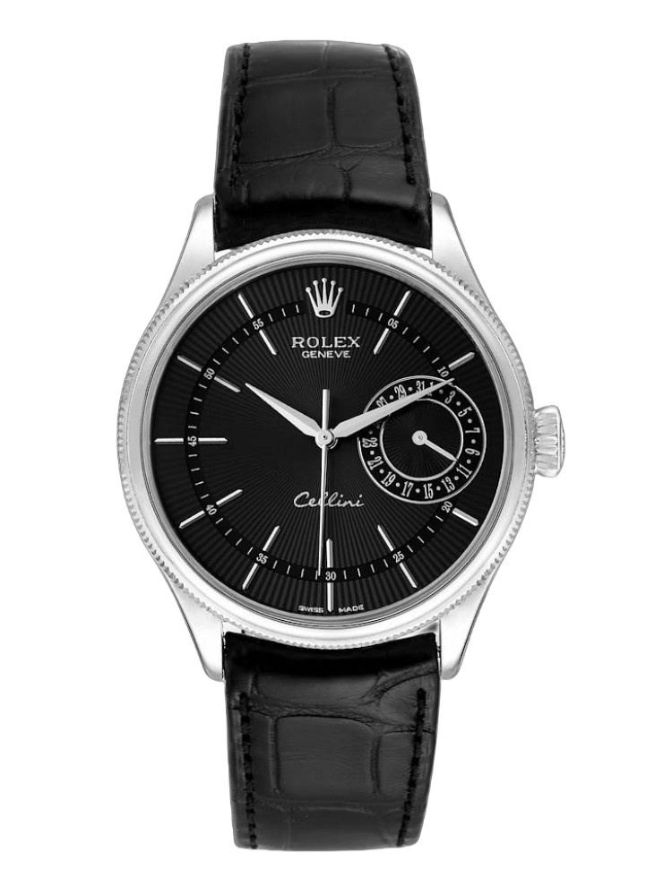 【Super Clone】Rolex Cellini Date 50519 Black Leather Black Dial 39mm Mens Replica Watch