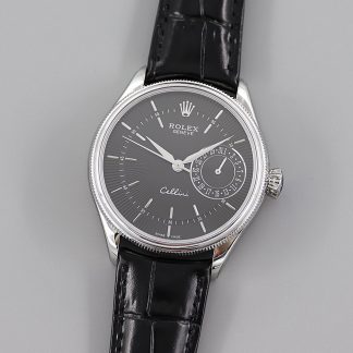 【Super Clone】Rolex Cellini Date 50519 Black Leather Black Dial 39mm Mens Replica Watch