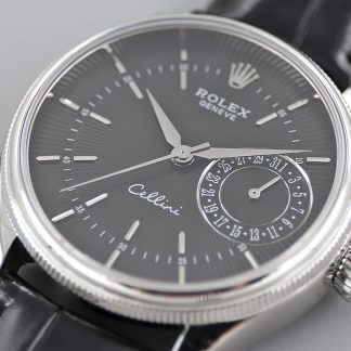 【Super Clone】Rolex Cellini Date 50519 Black Leather Black Dial 39mm Mens Replica Watch