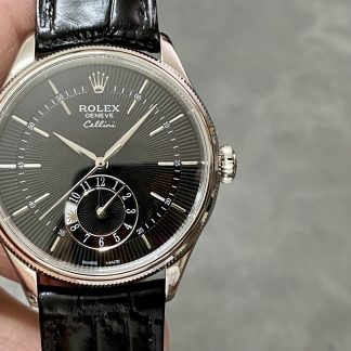 【Super Clone】Rolex Cellini Dual Time 50529 Black Dial White Gold 39mm Mens Replica Watch