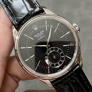 【Super Clone】Rolex Cellini Dual Time 50529 Black Dial White Gold 39mm Mens Replica Watch