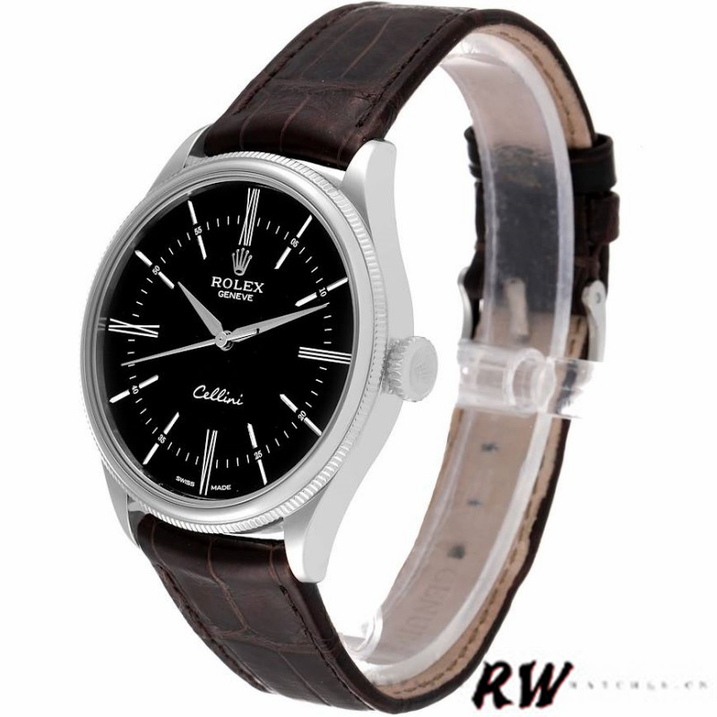 【Super Clone】Rolex Cellini Time 50509 Brown Leather Strap Black Dial 39mm Mens Replica Watch