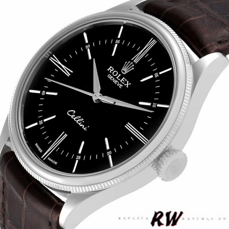 【Super Clone】Rolex Cellini Time 50509 Brown Leather Strap Black Dial 39mm Mens Replica Watch