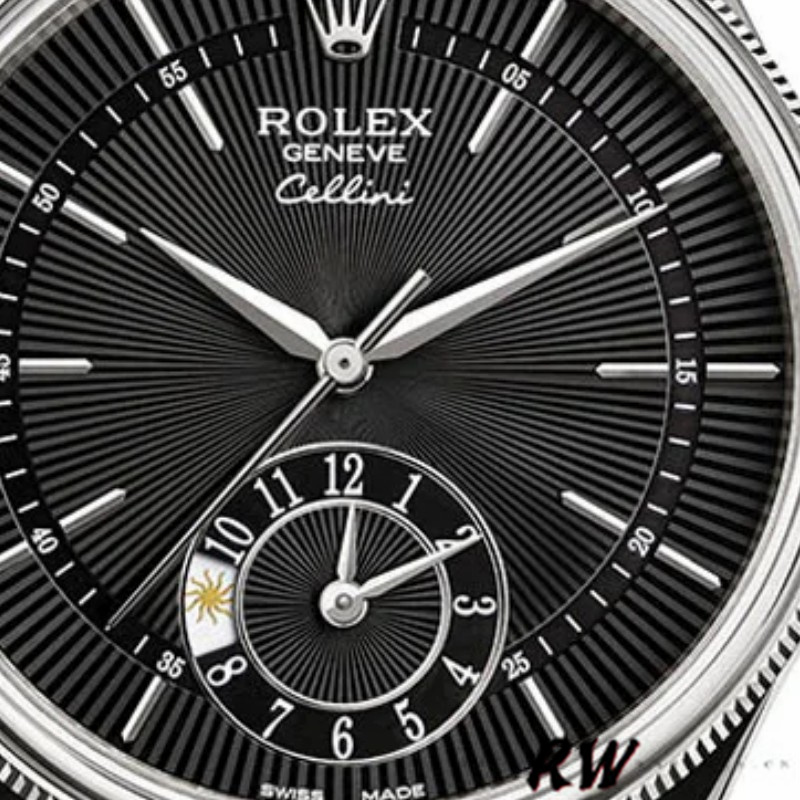 【Super Clone】Rolex Cellini Dual Time 50529 Black Dial Brown Leather Strap 39mm Mens Replica Watch