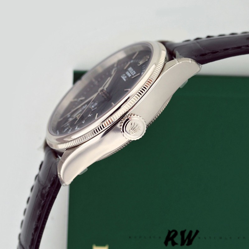 【Super Clone】Rolex Cellini Dual Time 50529 Black Dial Brown Leather Strap 39mm Mens Replica Watch