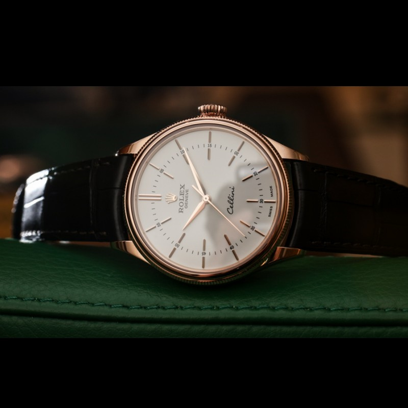 【Super Clone】Rolex Cellini Time 50505 Black Leather Strap White Dial 39mm Mens Replica Watch