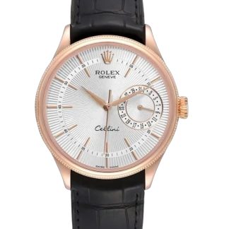 【Super Clone】Rolex Cellini Date 50515 Rose Gold Silver Guilloche Index Dial 39mm Mens Replica Watch