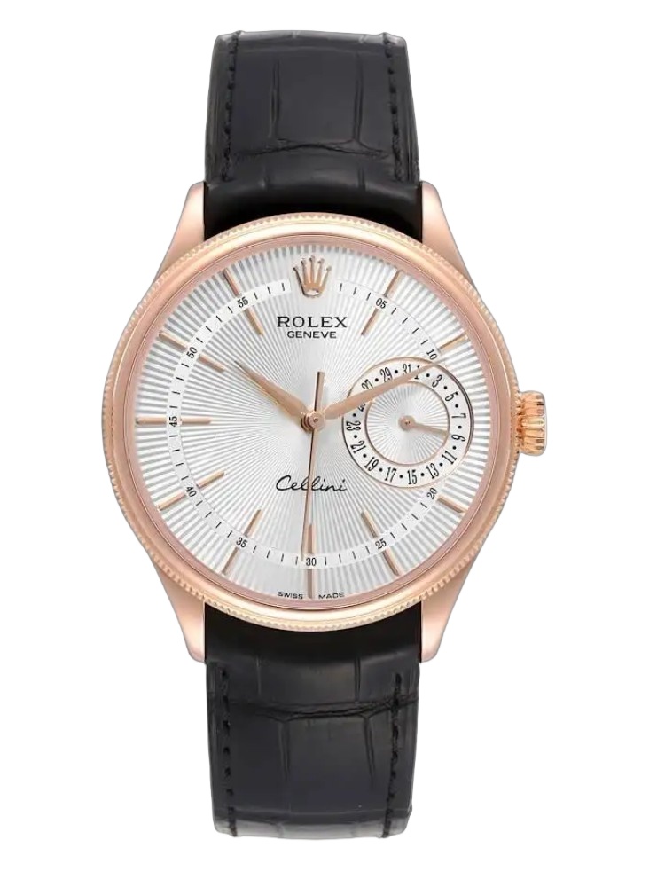 【Super Clone】Rolex Cellini Date 50515 Rose Gold Silver Guilloche Index Dial 39mm Mens Replica Watch