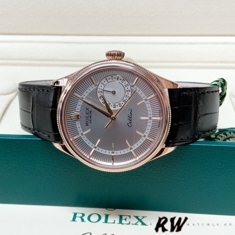 【Super Clone】Rolex Cellini Date 50515 Rose Gold Silver Guilloche Index Dial 39mm Mens Replica Watch