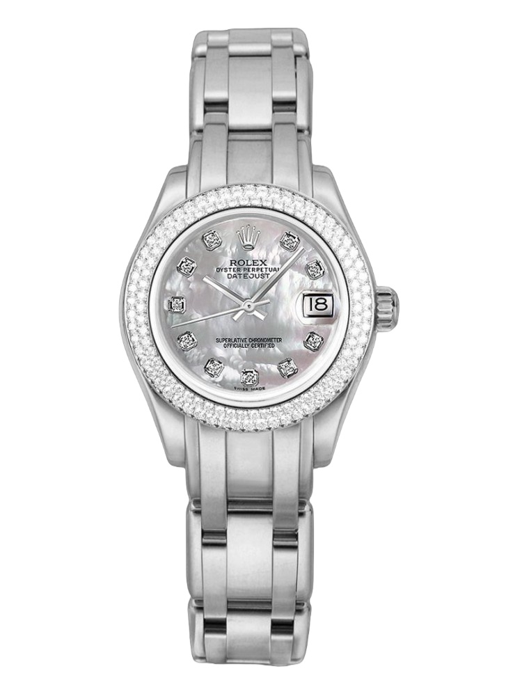 【Super Clone】Rolex Pearlmaster 81339 White MOP Diamond Dial 34mm Lady Replica Watch
