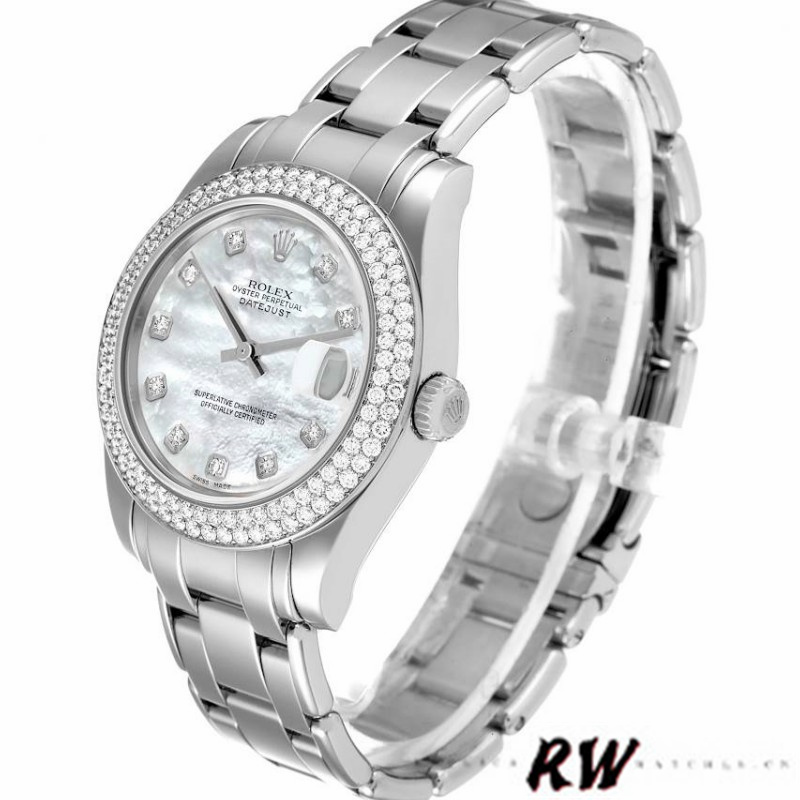 【Super Clone】Rolex Pearlmaster 81339 White MOP Diamond Dial 34mm Lady Replica Watch