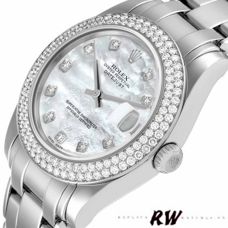 【Super Clone】Rolex Pearlmaster 81339 White MOP Diamond Dial 34mm Lady Replica Watch