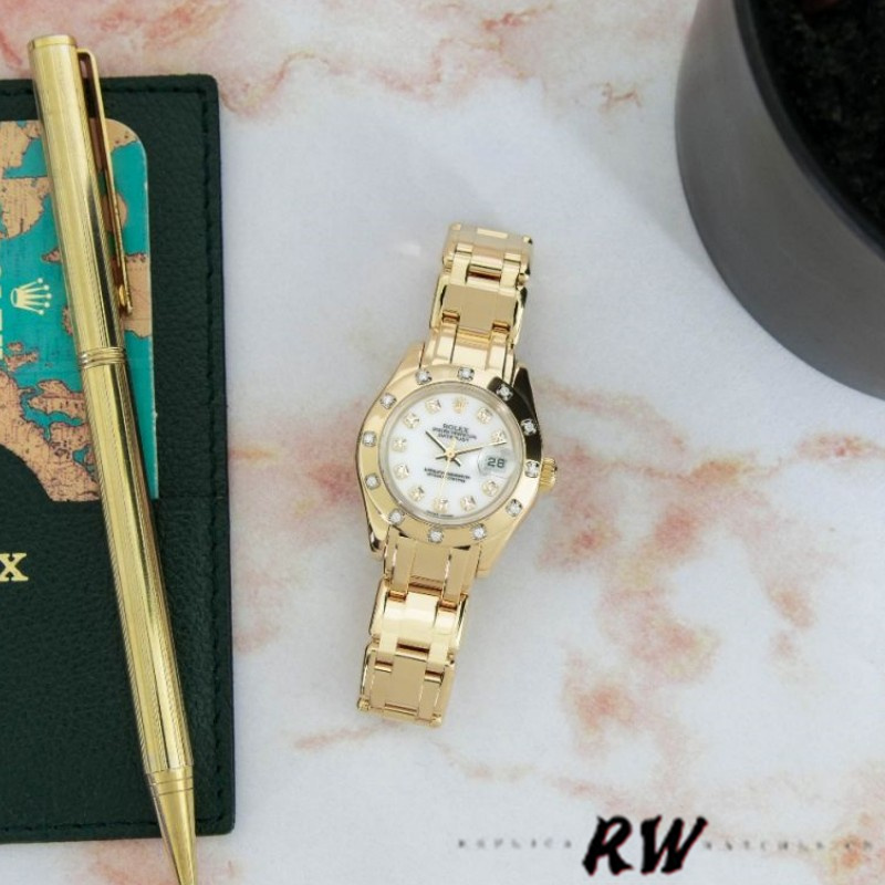 【Super Clone】Rolex Pearlmaster 80318 Yellow Gold White Dial 29MM Lady Replica Watch
