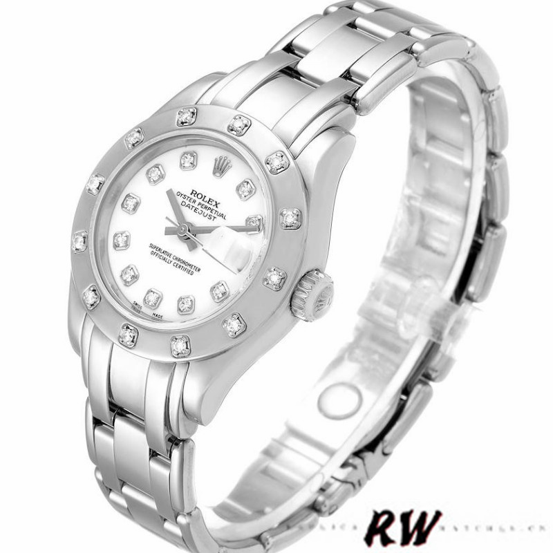 【Super Clone】Rolex Pearlmaster 80319 White Dial Diamond 29MM Lady Replica Watch
