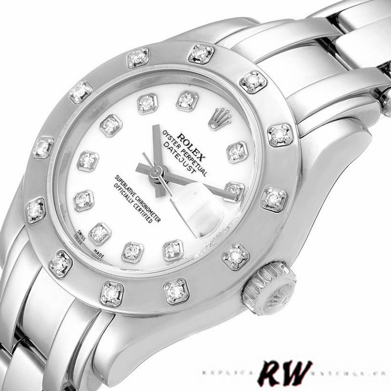 【Super Clone】Rolex Pearlmaster 80319 White Dial Diamond 29MM Lady Replica Watch