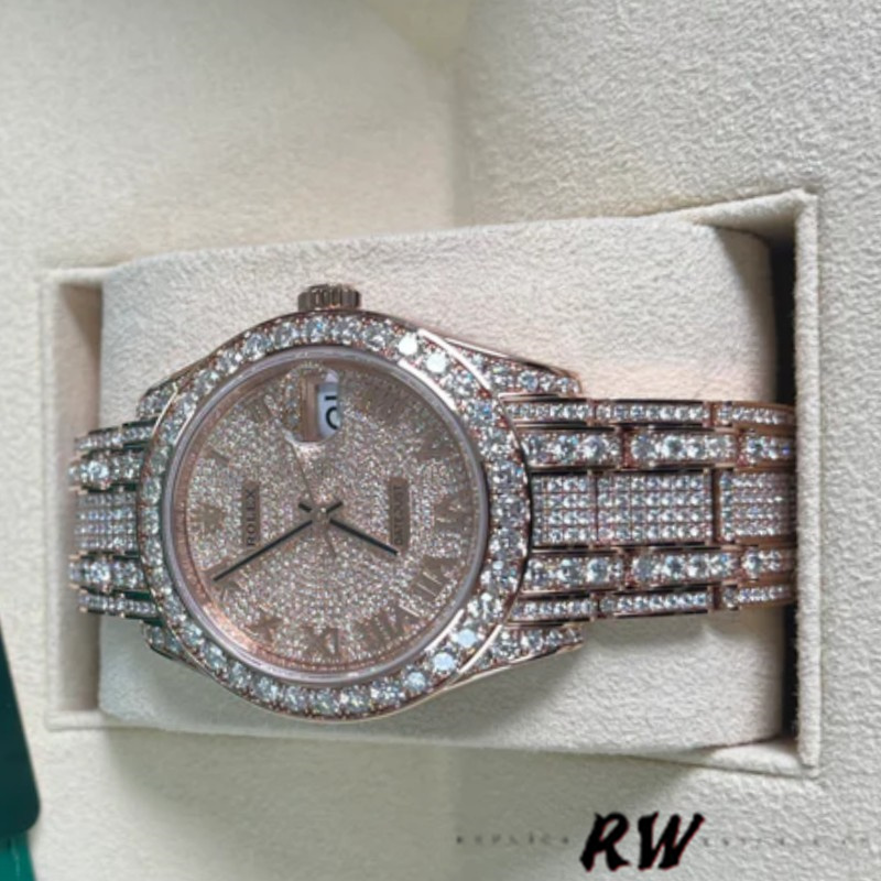 【Super Clone】Rolex Pearlmaster 86405RBR Everose Gold Paved Diamond dial 39mm Mens Replica Watch
