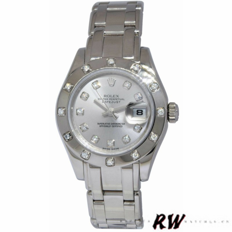 【Super Clone】Rolex Pearlmaster 80319 Silver Diamond Dial 29MM Lady Replica Watch
