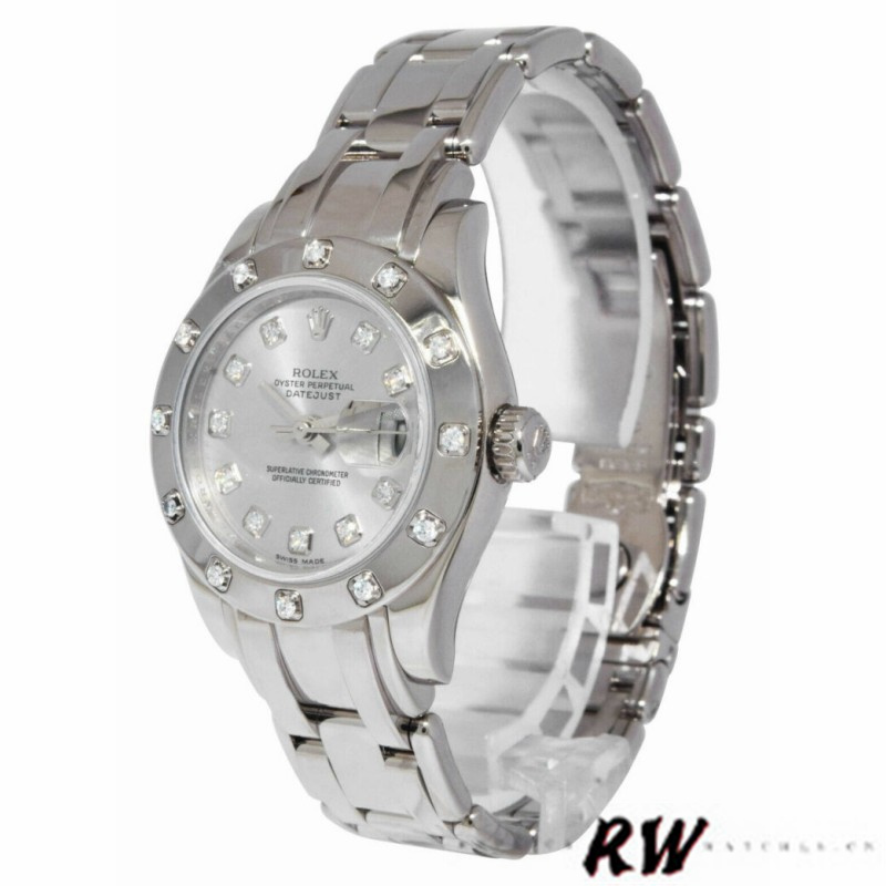 【Super Clone】Rolex Pearlmaster 80319 Silver Diamond Dial 29MM Lady Replica Watch