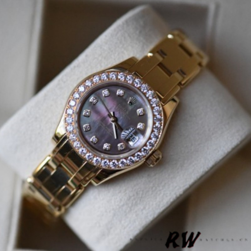 【Super Clone】Rolex Pearlmaster 80298 Yellow Gold MOP Dial 29MM Lady Replica Watch