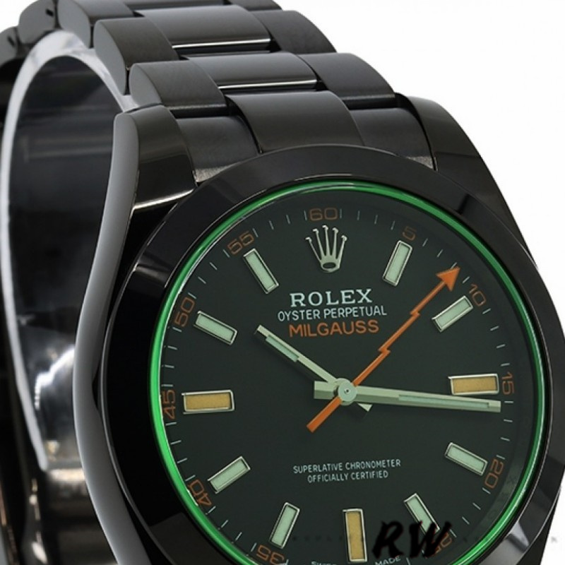 【Super Clone】Rolex Milgauss 116400GV Green Crystal Stainless Steel/PVD Black Dial 40MM Mens Replica Watch