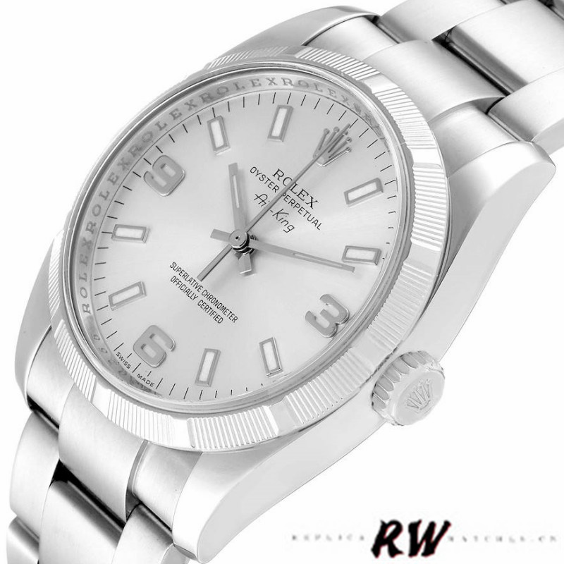 【Super Clone】Rolex Oyster Perpetual Air King 114210 Silver Dial 34mm Unisex replica watch