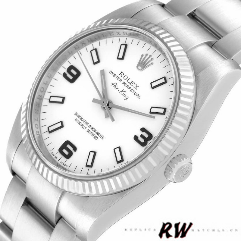 【Super Clone】Rolex Oyster Perpetual Air-King 114234 White Arabic Dial 34mm Unisex Replica Watch