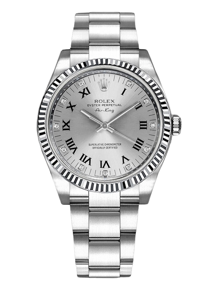 【Super Clone】Rolex Oyster Perpetual Air-King 114234 Silver Roman Diamond Dial 34mm Replica Watch
