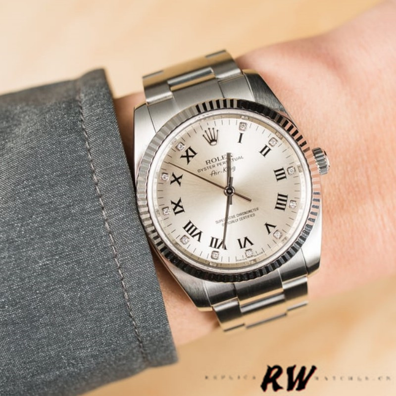 【Super Clone】Rolex Oyster Perpetual Air-King 114234 Silver Roman Diamond Dial 34mm Replica Watch