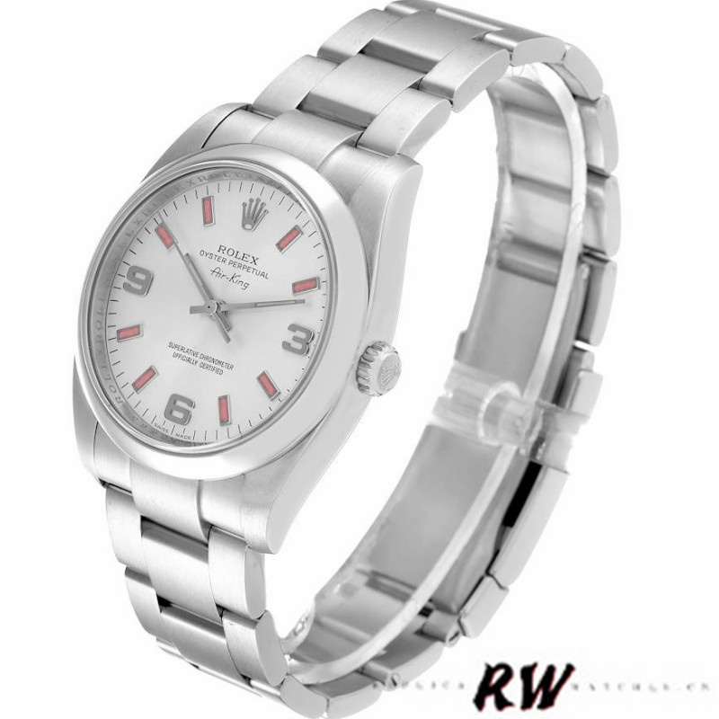【Super Clone】Rolex Oyster Perpetual Air-King 114200 Silver Dial Pink Baton 34mm Unisex replica watch
