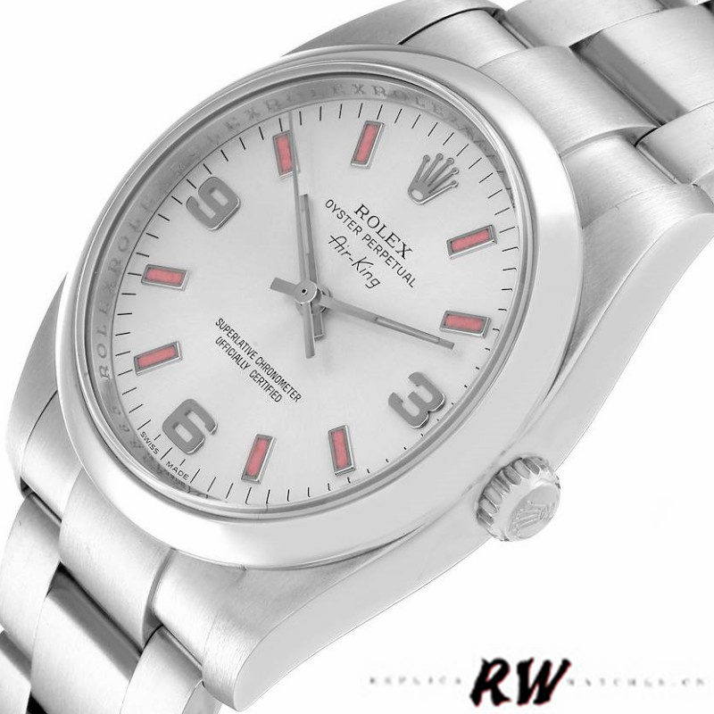 【Super Clone】Rolex Oyster Perpetual Air-King 114200 Silver Dial Pink Baton 34mm Unisex replica watch