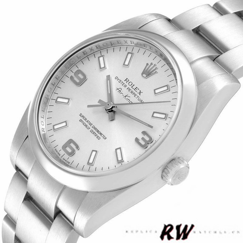 【Super Clone】Rolex Oyster Perpetual Air-King 114200 Silver Arabic Dial 34mm Unisex Replica watch