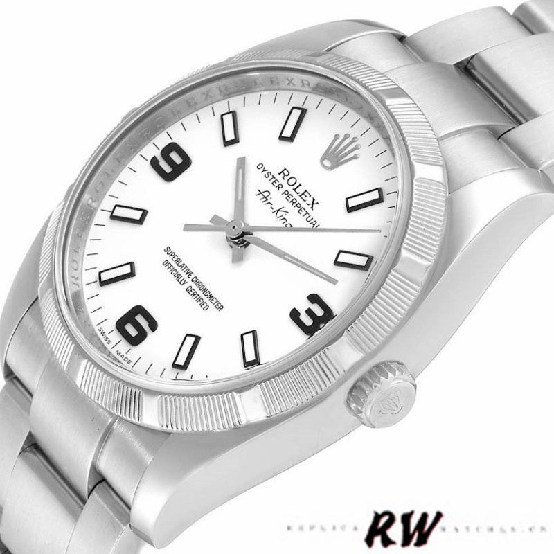 【Super Clone】Rolex Oyster Perpetual Air King 114210 White Dial 34mm Unisex replica watch