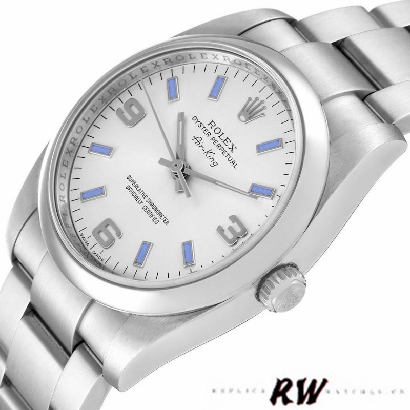 【Super Clone】Rolex Oyster Perpetual Air-King 114200 Silver Dial 34mm Unisex Replica watch