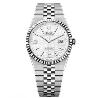 【Super Clone】RLX Land-Dweller 127334-0001 White Honeycomb Dial White Rolesor Jubilee Bracelet 40mm