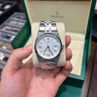 【Super Clone】RLX Land-Dweller 127334-0001 White Honeycomb Dial White Rolesor Jubilee Bracelet 40mm