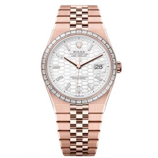 【Super Clone】RLX Land-Dweller 127385TBR-0003 White Honeycomb Dial Diamond Everose Jubilee Bracelet 40mm