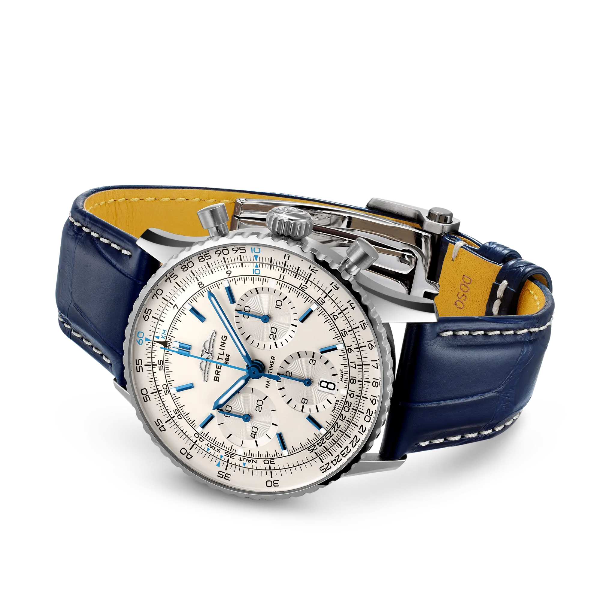 【Super Clone】Breitling Navitimer B01 Chronograph 41 Silver Dial Blue Strap AB0139A71G1P1