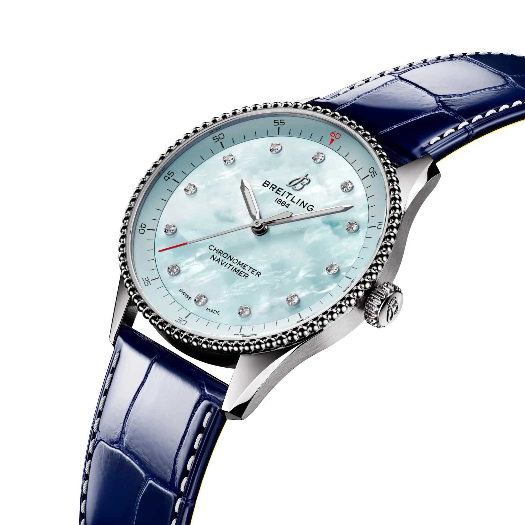 【Super Clone】Breitling Navitimer 32mm Ladies Watch Blue Mother Of Pearl Alligator A77320171C1P1