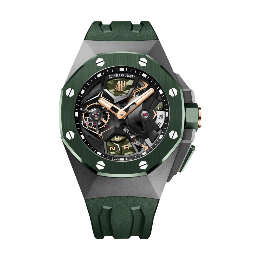 【Super Clone】Audemars Piguet Royal Oak Concept 44mm 26589IO.OO.D056CA.01 Flying Tourbillon GMT Titanium Green Ceramic