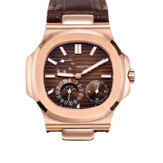 【Super Clone】Patek Philippe Nautilus Moon Phases Rose & White Gold Slate Brown Dial 5712GR 001