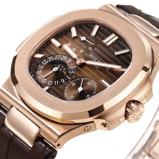 【Super Clone】Patek Philippe Nautilus Moon Phases Rose & White Gold Slate Brown Dial 5712GR 001